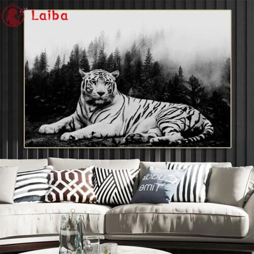 DIY Diamond Painting Large size black and white animal tiger Diamond Mosaic Full Drill Square round Cross Stitch Handmade Hobby
