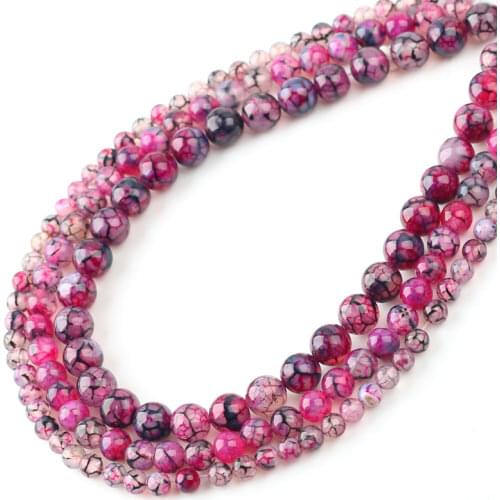 Natural Stone Pink Dragon Vein Agates Round Loose Spacer Beads For Jewelry Making DIY Bracelet Charm Accessories 6/8/10mm