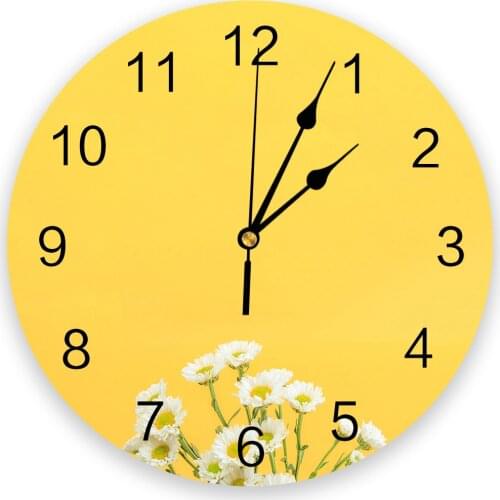 Daisy Flower Plant Yellow Round Wall Clock Creative Home Decor Living Room Quartz Needle Wall Clocks Hanging Watch