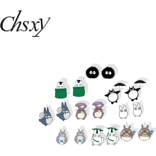CHSXY Kawaii Totoro Animal Small Stud Earrings Handmade Acrylic Resin Epoxy Earrings Anime Jewelry TOTORO Souvenir Birthday Gift