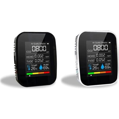 GTBL 5 in 1 CO2 Meter Digital Temperature Humidity Sensor Tester Air Quality Monitor Carbon Dioxide TVOC HCHO Detector
