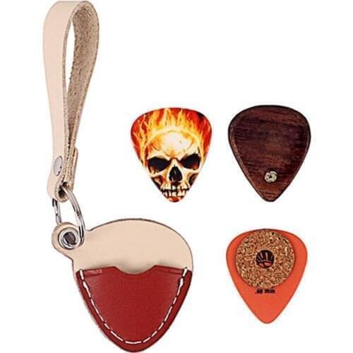 Guitar Plectrum Pick Holder Cow Leather Case Keyring Key Ring Chain Stringed Musical Instruments Guitarra Pick Parts Accessories