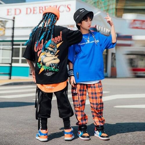 Kids Summer Short Sleeved Loose Pants Ballroom Hip Hop Dancing Clothes Jazz Performance Costumes Street Dance Clothing DQS7033