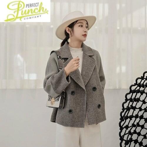 Breasted Women Short Double Alpaca Oversized Coat Korean Wool Jacket Spring Autumn Handmade Overcoat ZHJ6066 KJ5072