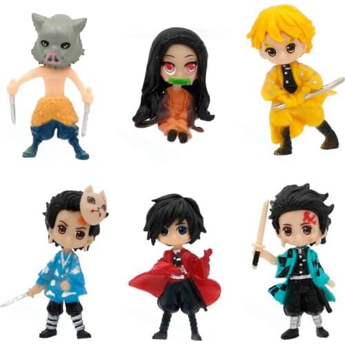 Slayer Kimetsu No Yaiba Figure Q Posket Kamado Tanjirou Kamado Nezuko Agatsuma Anime Demon Figure Toys for kids gift 6pcs/set