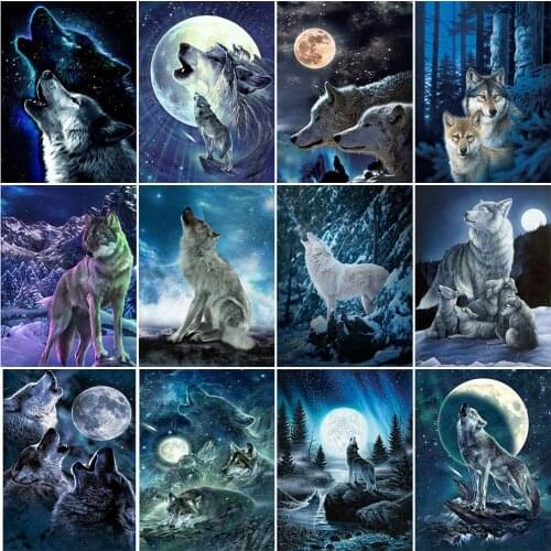 HUACAN 5D DIY Diamond Embroidery Wolf Cross Stitch Kits Embroidery Needlework Sets Diamond Mosaic Animal Full Drill Home Decor