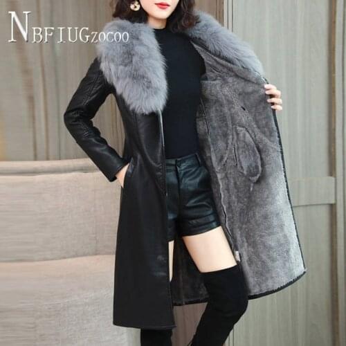 Faux Fur Collar Winter Women Pu Leather Coat Thick Korean Female Jacket