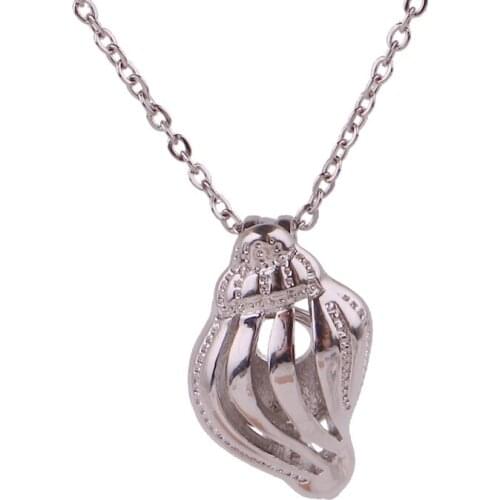 K1686 Dull Silver copper big conch ocean Bead Pearl Cage Aroma Essential Oil Diffuser Locket Necklace with stainless steel chain
