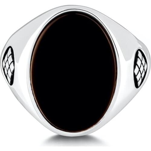 Genuine 925 Sterling Silver Black Turkish Ring for Men Natural Onyx Stone Punk Spider Paw Mens Rings Gem Fashion Jewelry Gift