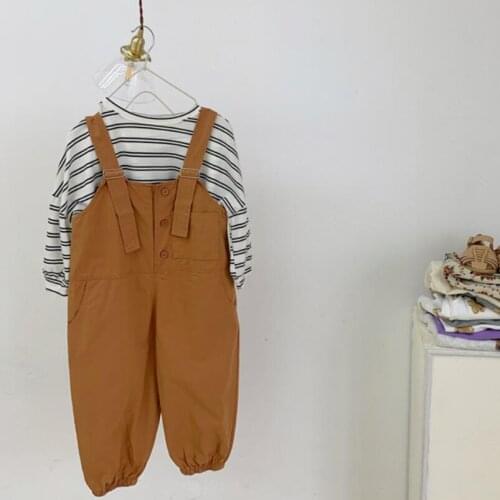 Korean style 2021 Spring unisex solid color loose overalls Boys and girls cotton casual all-match suspender trousers 2-7Y