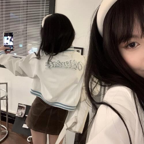 2021Harajuku short baseball uniform Korean style cardigan jacket womens top coats and jackets women White Letter Jacket Womens