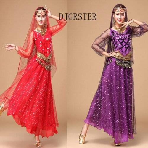 DJGRSTER Bellydance Costume Bollywood Costume Indian Dress bellydance Dress Womens Belly Dancing Costume Set Tribal