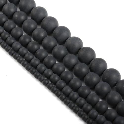 Natural Frosted Black Agates Round Loose Beads 4 6 8 10 12 MM Pick Size For Jewelry Making 15" Strand Exquisite Gift DIY Jewelry