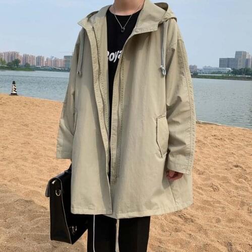 British Style Loose Hooded Jackets Men Clothing 2021 Autumn Winter Casual Outwear Long Coats Streetwear All Match