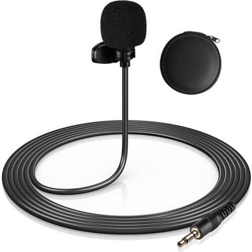 Mini Clip-on Lapel Lavalier Condenser Microphone with 4-Pin 3.5mm Plug 3 Meters Cable for Live Stream/Recording/Interview