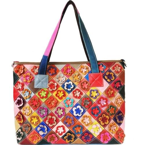 Fashion Cowhide Ladys Top-handle Bag Everyday Practical Handbag Womans Underarm Bag Multi-color Patchwork Shoulder Bag