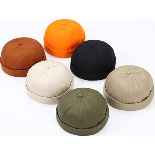 Mens and womens caps, sailor caps, solid color curled cuffs, bucket hats, caps, adjustable cotton hats Beanie hat