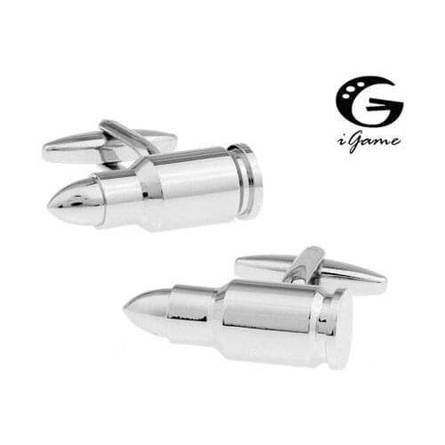 Men Gift Bullet Silver Colour Army Style Copper Material Cuff Links