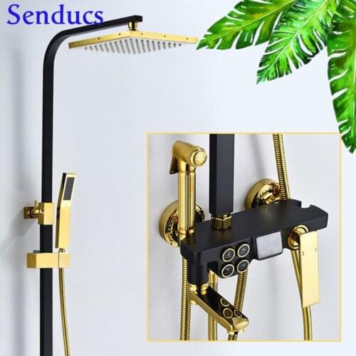 Four Modes Electroplating Gold Hot Cold Digital Bathroom Shower Set Thermostatic Temperature Display Bath Shower Set