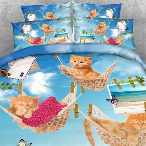 Goldeny 4 Parts Per Set Cute cats sleeping in their hammocks 3d bed set Bed linen 3D Bed Sheet Set