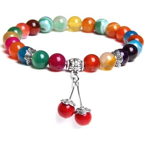 Wholesale Natural colorful red green yellow agates stone beads Cherry charm bracelet beaded agat gem stone bracelet for women