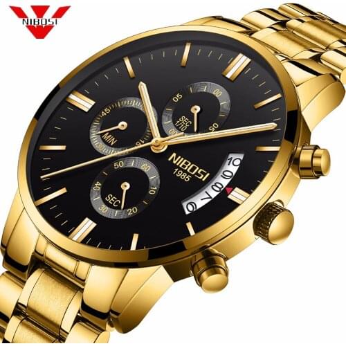 NIBOSI Mens Watches Top Luxury Brand Quartz Military Sport Watch Men Wristwatches Waterproof Male Gold Clock Relogio Masculino