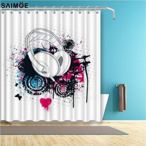 Nightclub Paintbrush Bathroom Curtain Grunge Headphone Music Waterproof Shower Curtain Polyester Fabric Bath Curtain Shower Sets