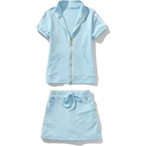 2021Summer Thin Short-Sleeved Skirt Two-Piece New Fashion Iarge Size Break Suit Female Sapphire Blue