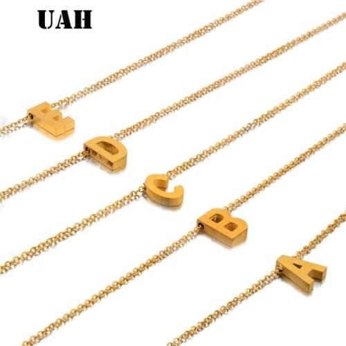 UAH New Minimalist Gold Silver Color 26 A-Z Letter Name Initial Necklaces For Women With Small Stainless Steel Letter Necklace