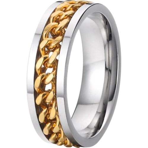 Wedding band cool biker man spinner rings for men 8mm fashion finger ring high quality golden chain titanium steel jewelry