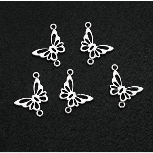15pcs/Lots 17x23mm Antique Silver Plated Butterfly Connectors Insect Pendant For DIY Jewelry Making Finding Supplies Wholesale