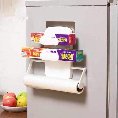 Seamless Wrap Storage Rack Plastic Bags Shelf Roll Holder Wall Mounted Magic sticker Storage Shelf