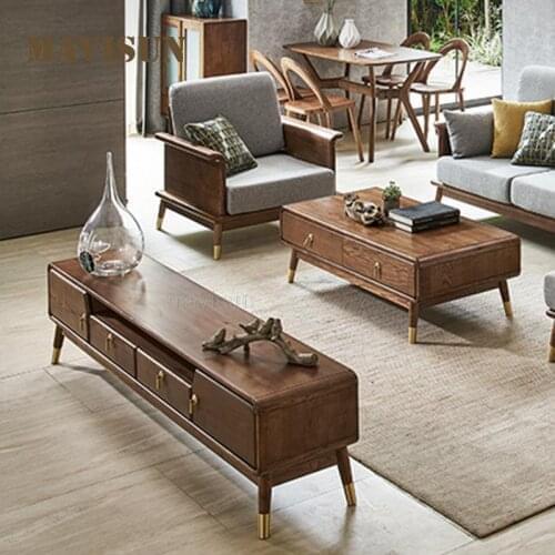 Luxury Living Room Furniture TV Cabinet Solid Wood Hall Coffee Table And TV Stand Combination Simple Modern Balcony Tea Table