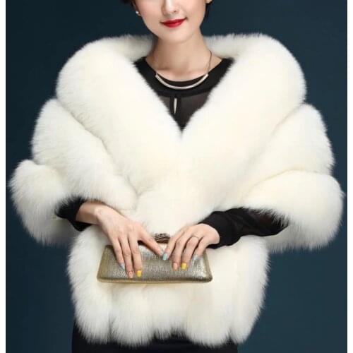 Luxury White Dark Gray Bridal Faux Fur Shawls Wedding Bolero Outerwear Jackets Brides Winter Cape Wedding Evening Wrap Warm