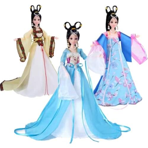 Traditional Chinese Ancient Fairy Beauty Dresses For Barbie Dolls Clothes Party Princess Costume Kids DIY Toys 1/6 BJD Accessory