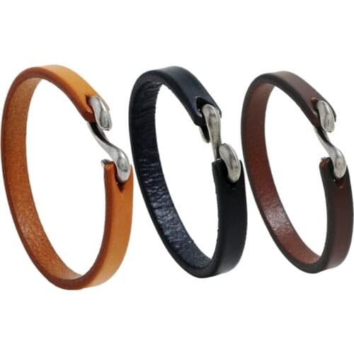 Vintage Black/Brown Genuine Leather Hook Bracelet Men Charm Friendship Wristband Bangles Male Jewelry