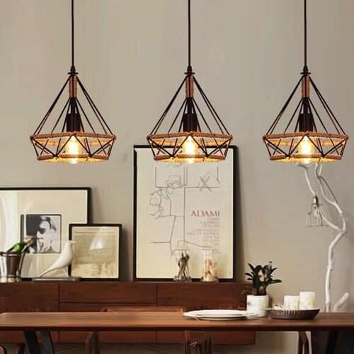 Hemp Rope Pendant Light Vintage Retro Loft Industrial Hanging Lamp for Living Room Bedroom Kitchen Home Lights Lighting Decor