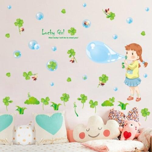 Blowing bubble girl wall sticker PVC Material DIY cute girl wall decals For Living room Childrens room home decor sticker