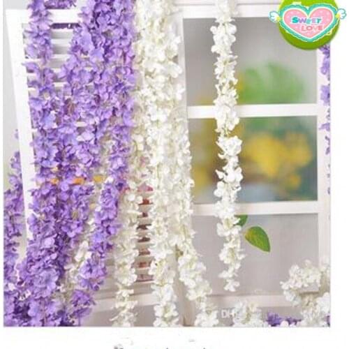 Upscale artificial flower hydrangea wisteria flowers vines wedding arch marrige party Garlands Floral Decoration rattan free shi