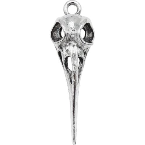 Julie Wang 10PCS Bird Beak Charms Antique Silver Color Raven Skull Bird Head Pendant Earring Punk Jewelry Making Accessory