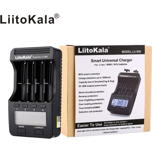 LiitoKala lii-500 LCD 3.7V/1.2V AA/AAA 18650/26650/16340/14500/10440/18500 Battery Charger with screen+12V2A adapter lii500 5V1A