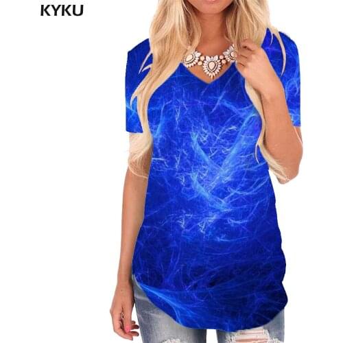 KYKU Abstract T-shirt women Psychedelic V-neck Tshirt Line Funny T shirts Art T-shirts 3d Womens Clothing Fashion Printed Style
