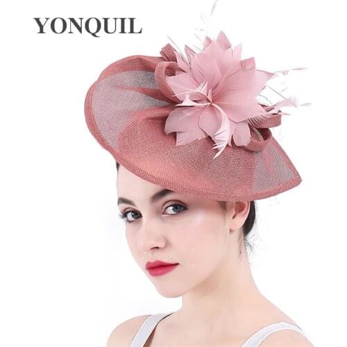 Big Kentucky Derby Royal Fascinatrors Flower Hats Feather Headband Vintage wedding Loops Headwear Chapeau Peach New Arrival