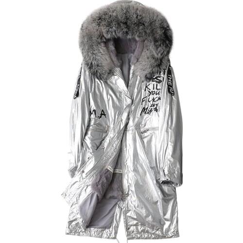 Winter Parkas Coat Fox Fur Hoody Rabbit Lining Women Warm Long Outerwear LF21018KQN