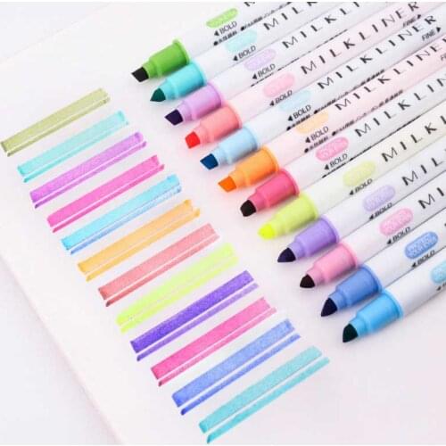 12 Colors/set Cute Japanese Stationery Milk Liner Double Headed Fluorescent Pen MilkLiner Highlighter Pen Drawing Marker Pens