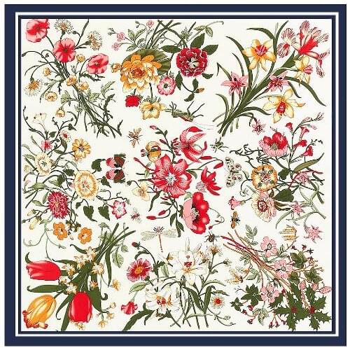 130cm*130cm High Quality Luxury Brand Large Square Scarves Twill Shawls Hanako Flower Print Silk Scarf For Women Headband