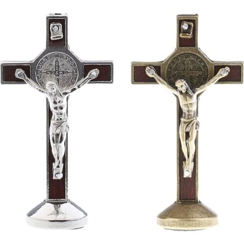 2Pc Metal Crucifix Jesus Christ Statue Car Church Home Ornament Accessory