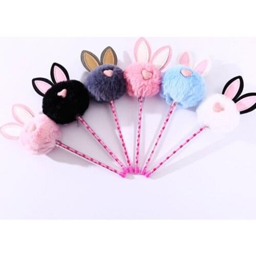 20pcs Cute Bunny Fluffy Rabbit Gel Pens for School Office Supplies Girl Gift Stylo Kawaii Stationery Plush Pen Kids Prizes Gift