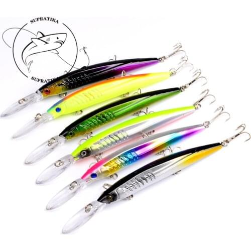 6Pcs Plastic Long tongue Hard Bait 152mm 12.5g With 3 Hook Tackle 3D Eyes Wobbler Sea fishing dive 3.2m Artificial Fishing Baits