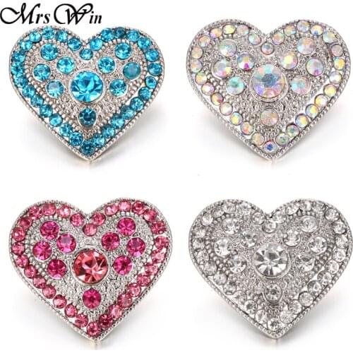 6pcs/lot Snap Jewelry Pink Rhinestone Love Heart Snap Buttons Fit Snap Button Bracelet Bangles